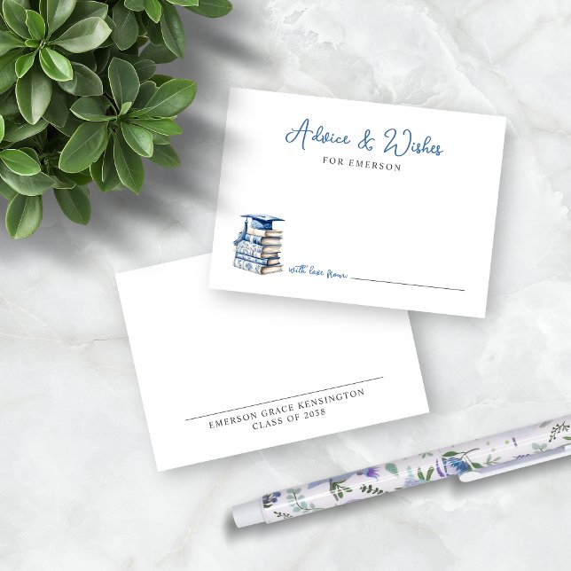 Cartão De Informações Livros Azuis de Chinoiserie Conselhos de Graduação (Blue Chinoiserie Books Graduation Advice Wishes Cards)
