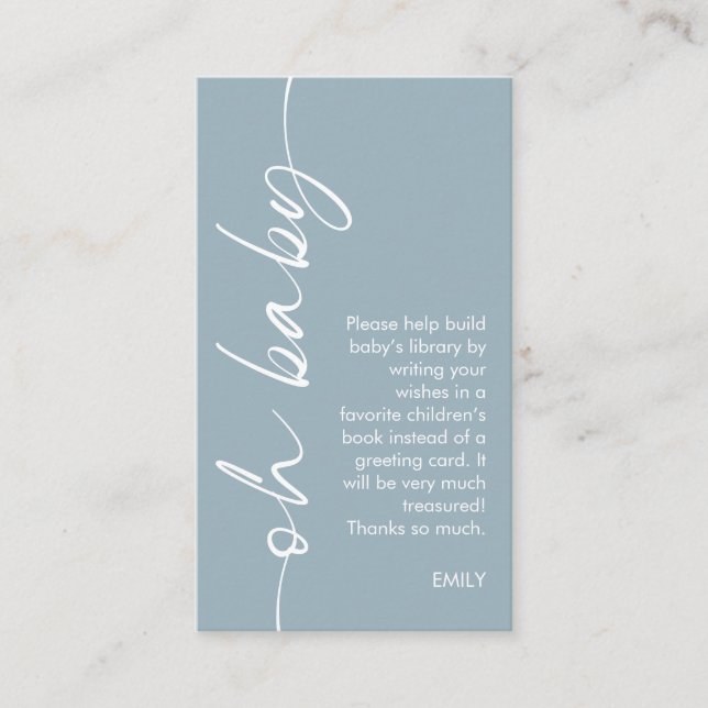 Cartão De Informações Livros Azuis Modernos para Oh Chá de fraldas (Frente)