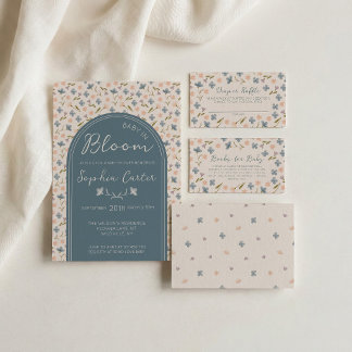 Cartão De Informações Livros Baby in Bloom para Chuvinha de Bebê Floral