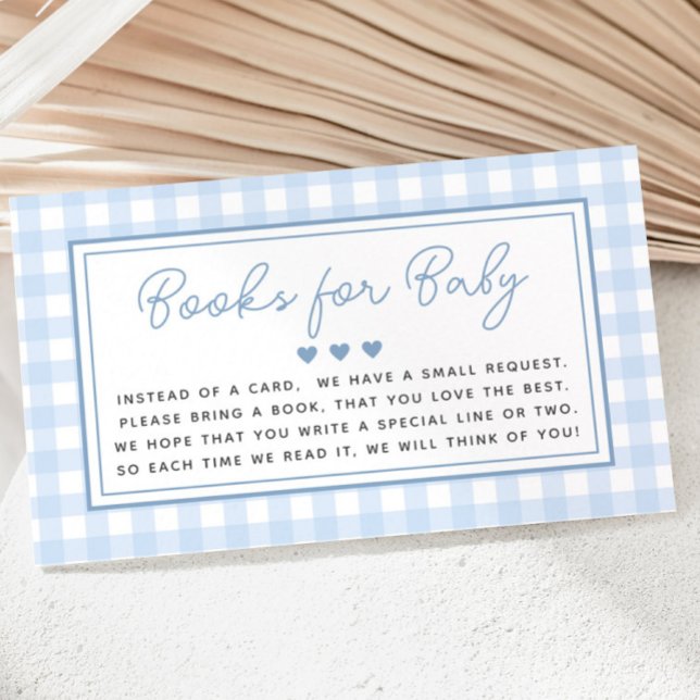 Cartão De Informações Livros Blue Gingham Boy para Chá de fraldas (Blue Gingham Boy Baby Shower)