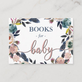 Cartão De Informações Livros Boho Azul Marinho Rosa para Bebê com Chuva