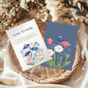 Cartão De Informações Livros Boho Blue Cornflower Meadow para Chá de Beb