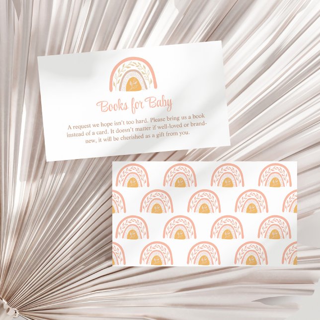 Cartão De Informações Livros "Boho-rosa-arco-íris" para placa de gabinet (Boho Pink Rainbow Books for Baby Enclosure Card on a sunny white dry palm leaf.)