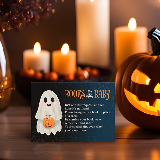 Cartão De Informações Livros bonitos de Halloween fantasma para chá de f (Cute ghost Halloween books for baby shower Enclosure Card)
