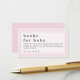 Cartão De Informações Livros Brancos Rosa de Gingham para Bebê