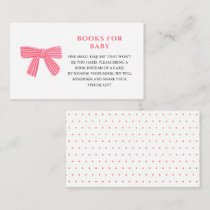 Cartão De Informações Livros com laço rosa para chá de bebê de menina