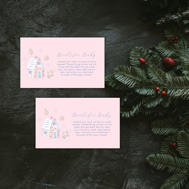 Cartão De Informações Livros da Vila de Gengibre para Chá de Bebê Menina (Girl Gingerbread Village Books For Baby Shower Enclosure Card)