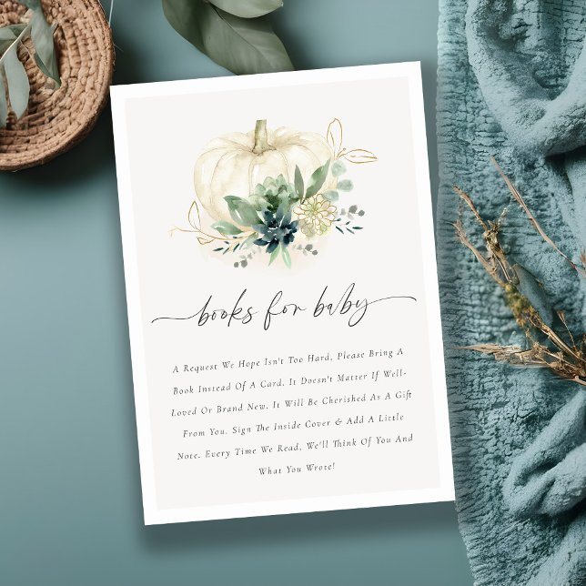 Cartão De Informações Livros de Abóbora Suculenta Azul para Chá de Bebê (Criador carregado)