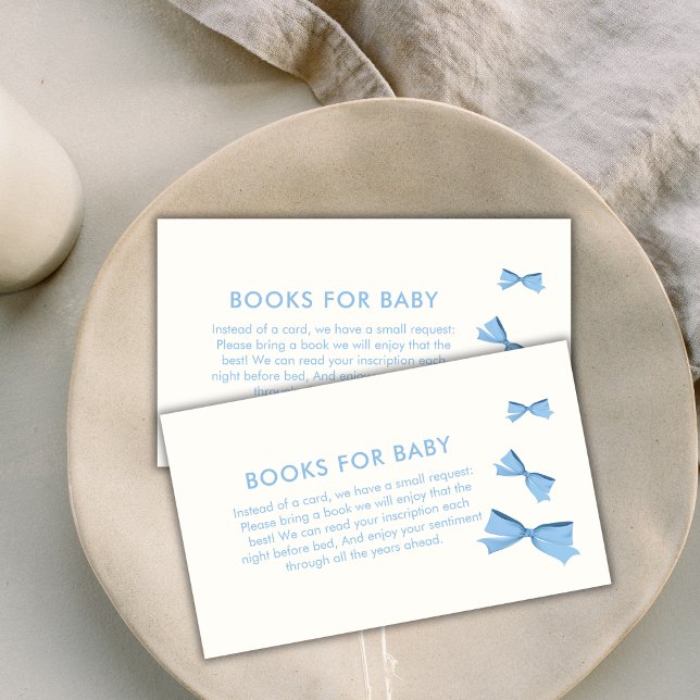 Cartão De Informações Livros De Arco Azul Para Chá de fraldas (Blue Little Flying Bow Boy Books For Baby Shower Enclosure Card)