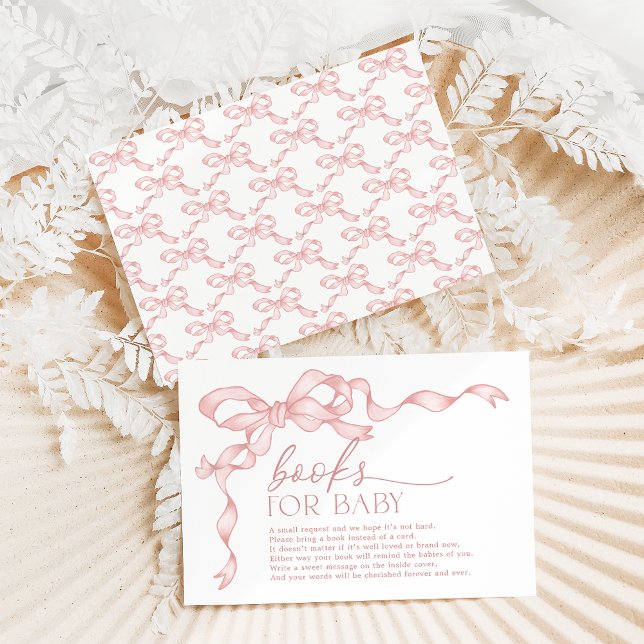 Cartão De Informações Livros de Arco Rosa Coquette para Chá de Menina (Criador carregado)