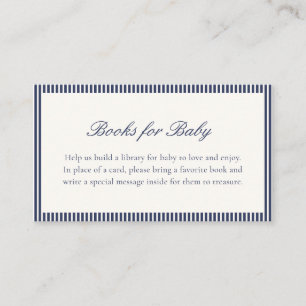 Cartão De Informações Livros de Baby Shower Preppy Listrados de Azul Mar