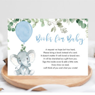 Cartão De Informações Livros de balões azuis elefantes verdes para encl 