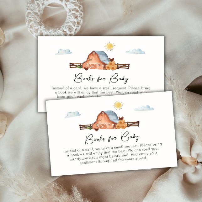 Cartão De Informações Livros De Barn De Fazenda Localmente Cultivados Pa (Locally Grown Farm Barn Books For Baby Shower Enclosure Card)