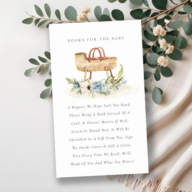 Cartão De Informações Livros De Bassinet Floral Azul, Cujo Chá de fralda (Criador carregado)