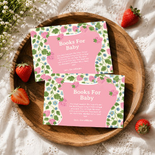 Cartão De Informações Livros de Bebê Florais Rosa Doce Berry Fofo