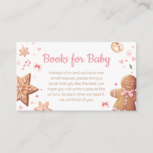 Cartão De Informações Livros de Biscoito Rosa de Natal para Bebê (Frente)