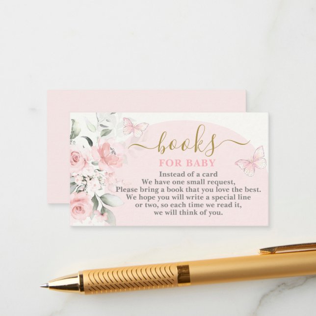 Cartão De Informações Livros de borboleta rosa para bebê (Frente/Verso In Situ)