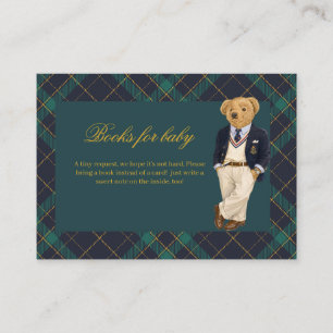 Cartão De Informações Livros de chá de bebê Teddy Old Money Preppy para