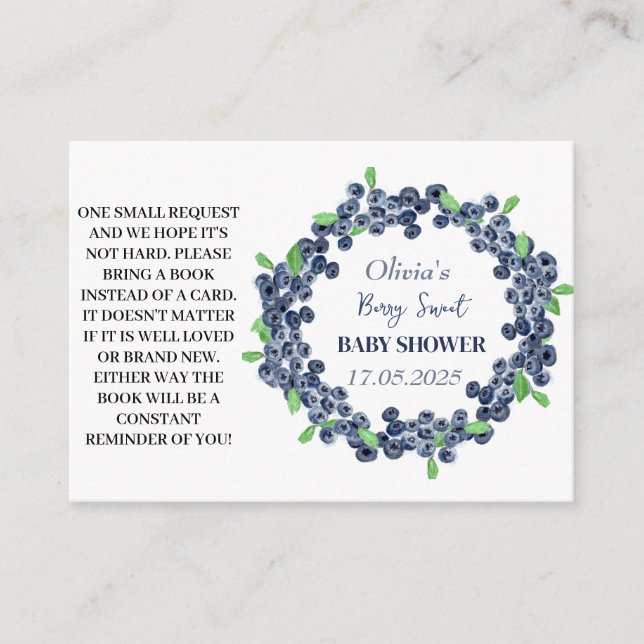 Cartão De Informações Livros de Chá de fraldas de Blueberry para solicit (Frente)