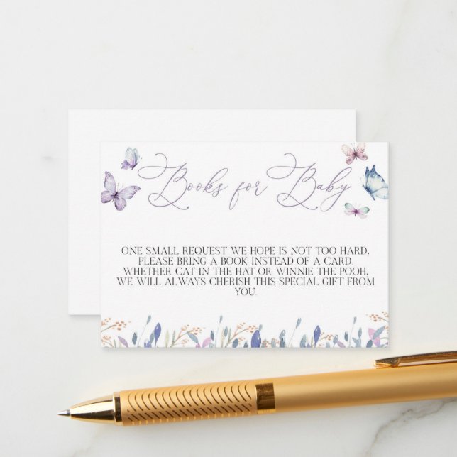 Cartão De Informações Livros de Chá de fraldas de borboletas roxas para  (Frente/Verso In Situ)