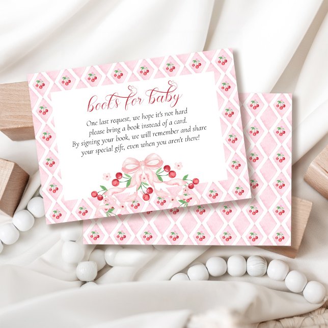 Cartão De Informações Livros de Chá de fraldas de Cherry Pink para Arco (Criador carregado)