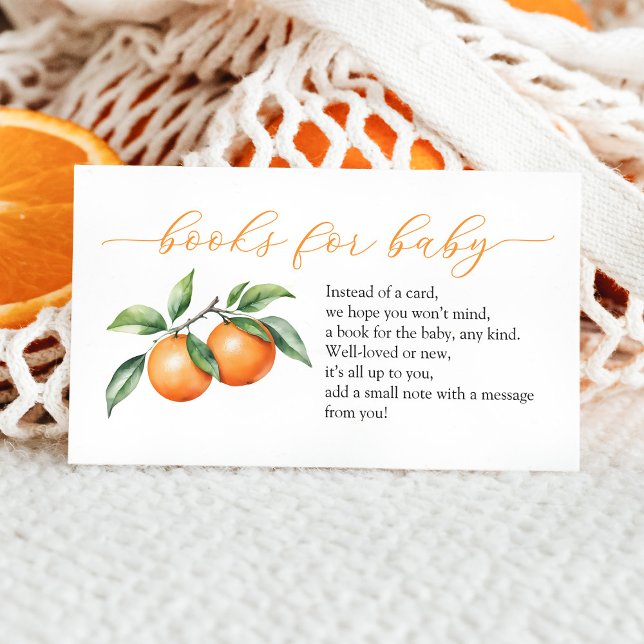 Cartão De Informações Livros de Chá de fraldas de Laranja Aquarela para  (Criador carregado)