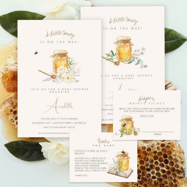 Cartão De Informações Livros de Chá de fraldas de Mel Doce para Bebê (Criador carregado)