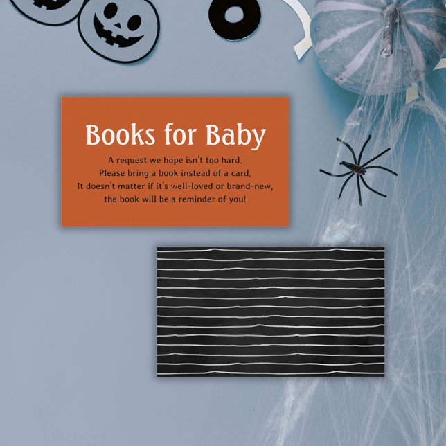 Cartão De Informações Livros De Chá de fraldas De Orange Halloween Para  (Orange Halloween Baby Shower Books For Baby Enclosure Card)