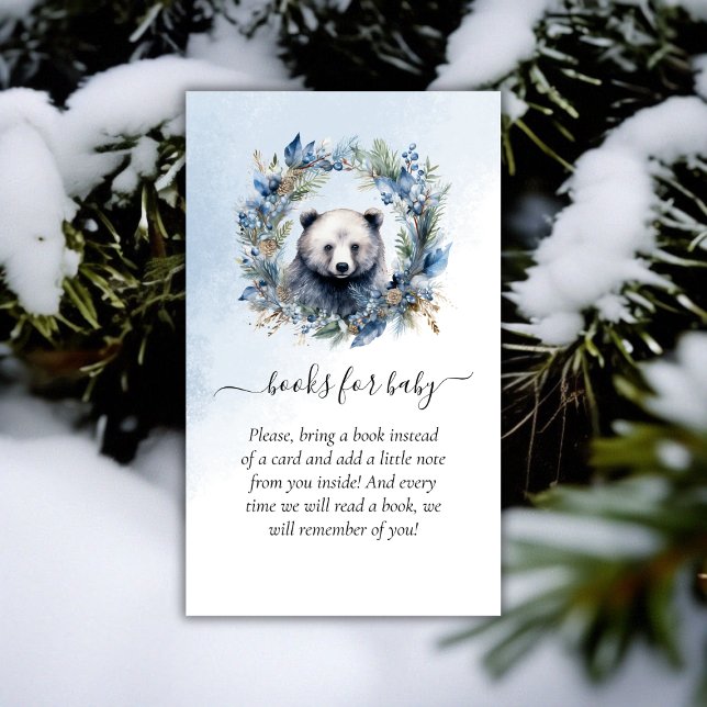Cartão De Informações Livros de Chá de fraldas de Urso Inverno para Bebê (Winter Bear Baby Shower Books for Baby Enclosure Card)