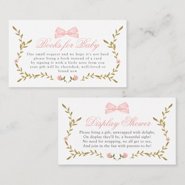 Cartão De Informações Livros de Chá de fraldas Floral Rosa para Exibição (Frente/Verso)