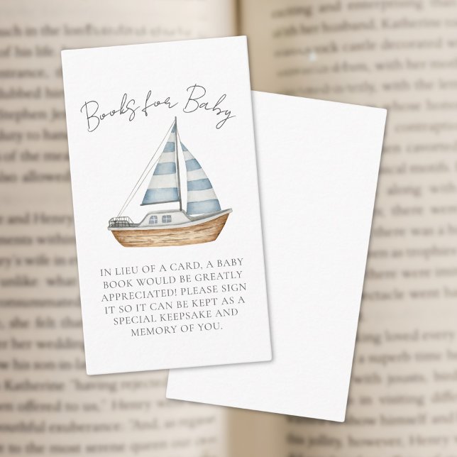 Cartão De Informações Livros De Chá de fraldas Náutico Para Bebê (Nautical Baby Shower Books For Baby Enclosure Card )
