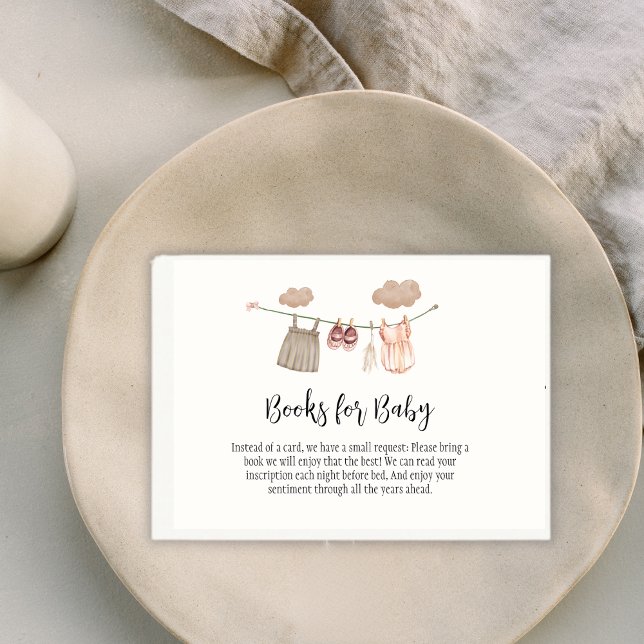 Cartão De Informações Livros de Chá de fraldas para Meninas de Linha de  (Sweet Clothesline Girls Baby Shower Books for Baby Enclosure Card)