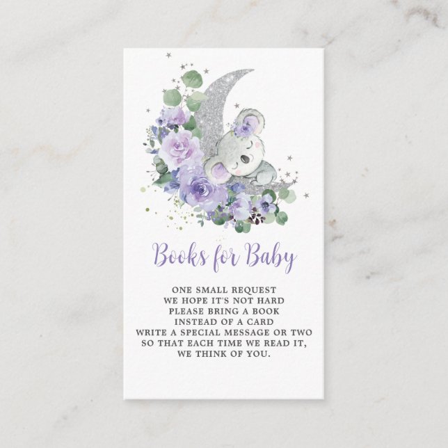 Cartão De Informações Livros de Chá de fraldas Purple Floral Koala para  (Frente)