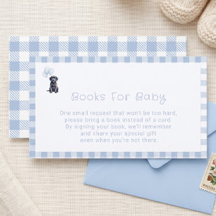Cartão De Informações Livros de Chás de Bebê com Xadrez Azul e Cachorrin