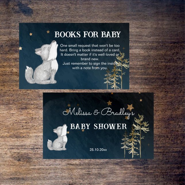 Cartão De Informações Livros de chás de fraldas para bebês (Little wolf themed baby shower books for baby enclosure card woodlands baby shower books request )