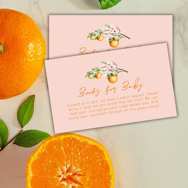 Cartão De Informações Livros De Citrinos De Laranja De Verão Doce Para C (Sweet Summer Orange Citrus Books For Baby Shower Enclosure Card)