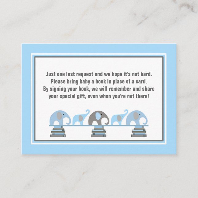 Cartão De Informações Livros de elefante azul para bebê (Frente)