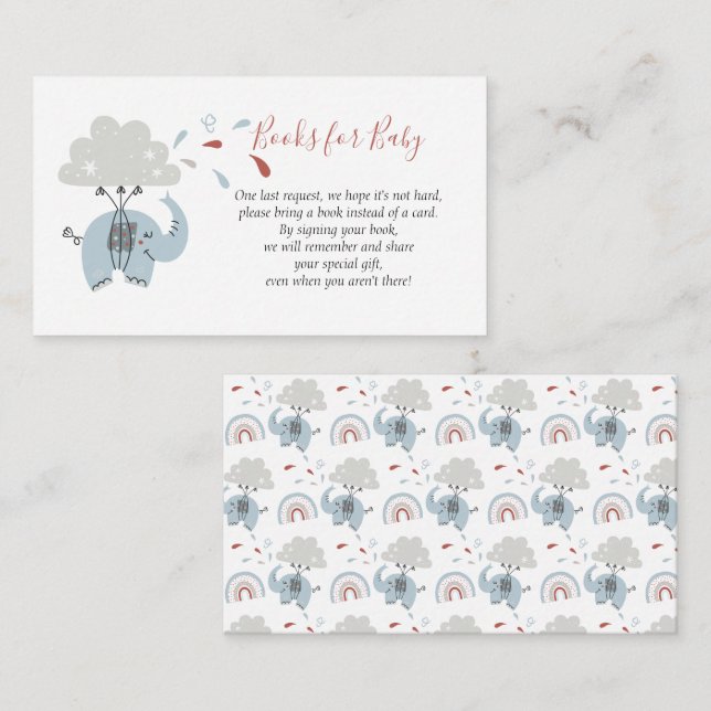 Cartão De Informações Livros de Elefante Blue Cute Boy para bebê (Frente/Verso)