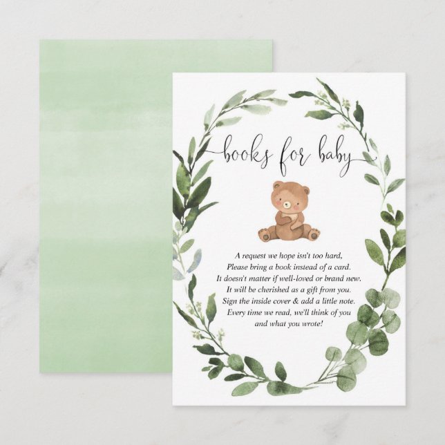 Cartão De Informações Livros de eucalipto de ursos de pelúcia verde para (Frente/Verso)