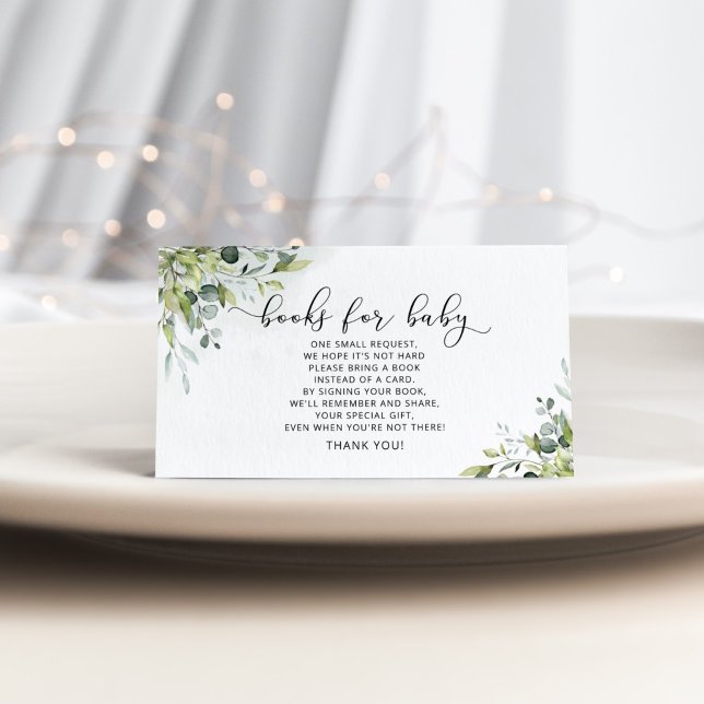Cartão De Informações Livros de eucalipto verde para bilhete de bebê  (Criador carregado)