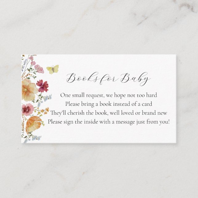 Cartão De Informações Livros de Flores Selvagens para Bebê (Frente)