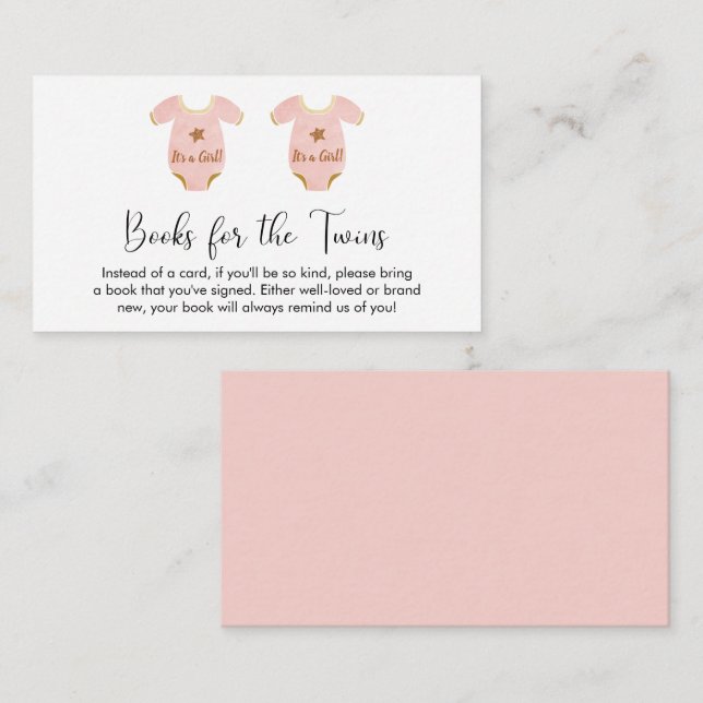 Cartão De Informações Livros De Garotas Gêmeas Para Chá de fraldas (Frente/Verso)