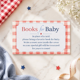 Cartão De Informações Livros de Gingham Vermelho Branco Azul para Chá de