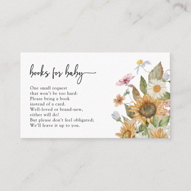 Cartão De Informações Livros De Girassol Para Bebê (Frente)