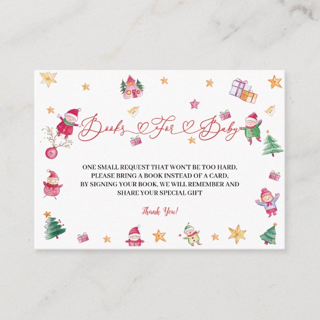 Cartão De Informações Livros De Inverno Para Chá de fraldas De Bebê (Frente)