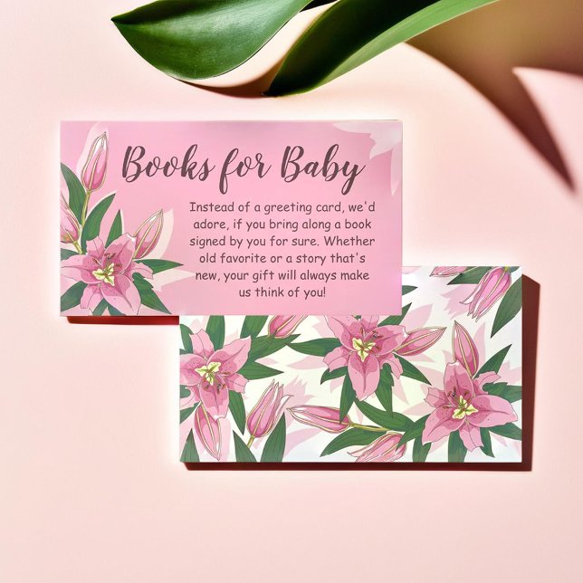 Cartão De Informações Livros de Lily de Sangue Rosa para Bebê (Pink Blooming Lily Books for Baby Enclosure Card)