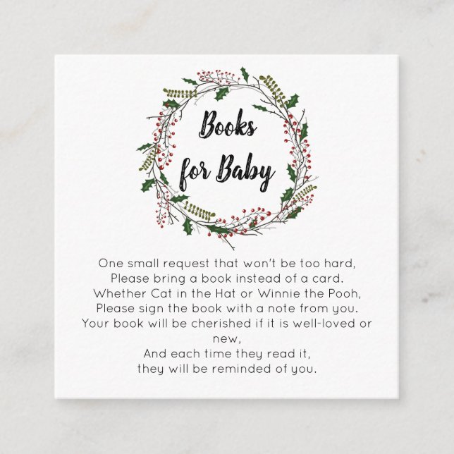 Cartão De Informações Livros de Natal de inverno para bebê (Frente)