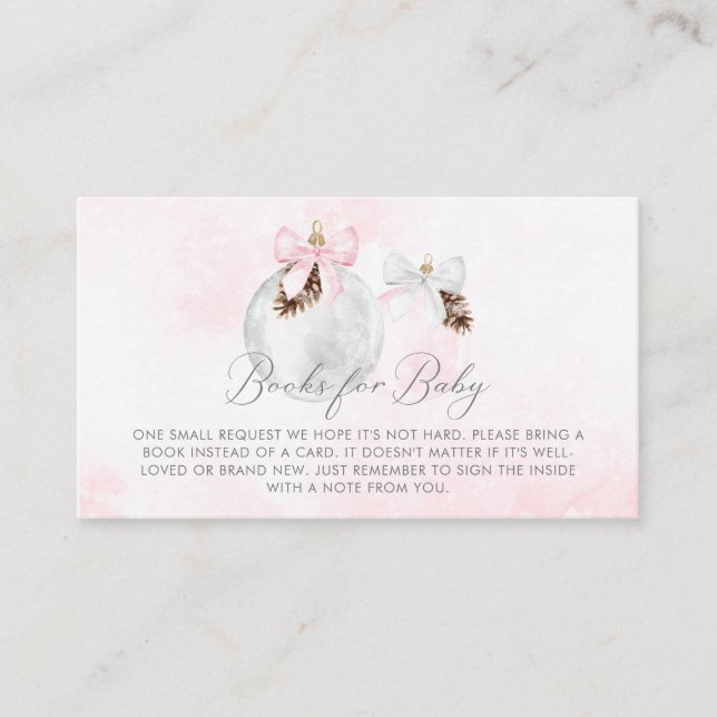 Cartão De Informações Livros de Natal Rosa para Bebê (Frente)