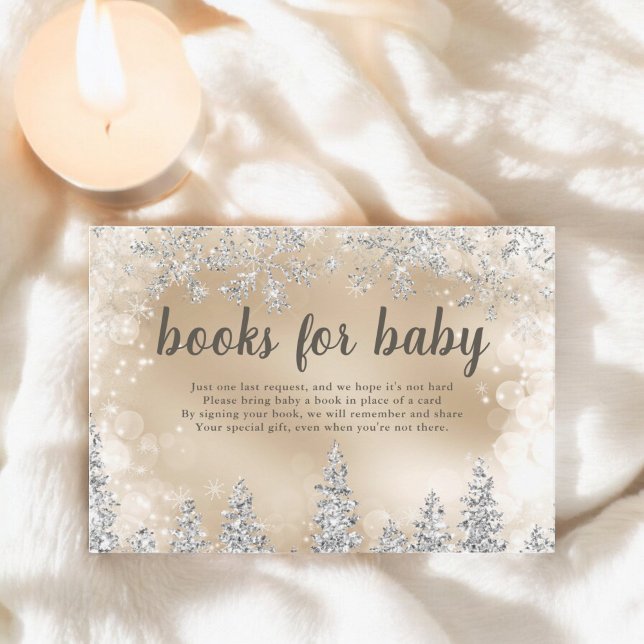 Cartão De Informações Livros de ouro de pinheiro prateado de inverno par (Winter silver snow pine gold books for baby enclosure card)