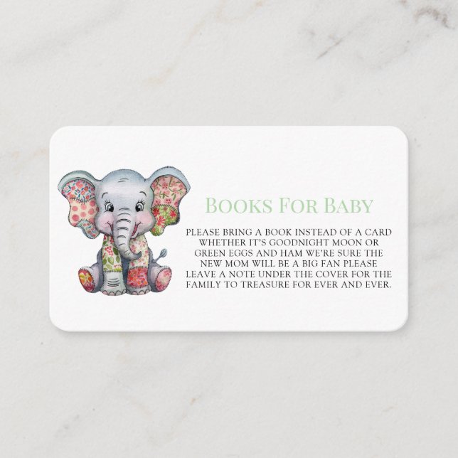 Cartão De Informações Livros De Patches De Elefantes Para Bebê (Frente)
